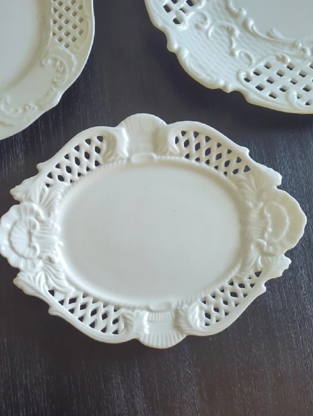 Set Of Three White Ceramic Lattice Plates